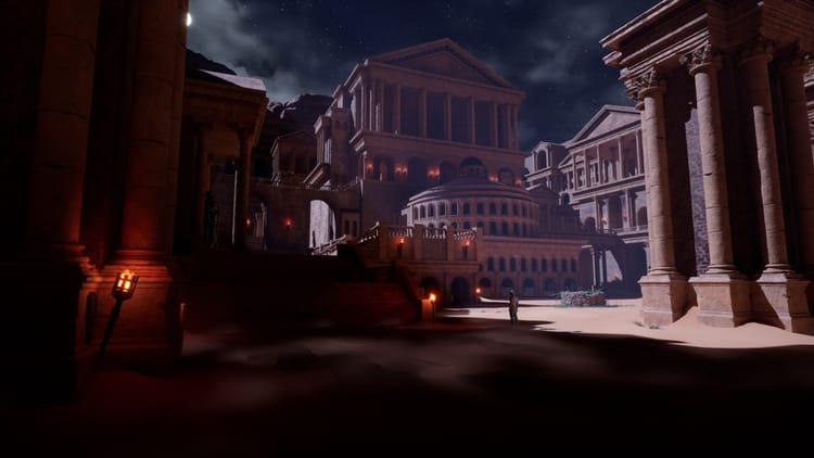 A Roman city environment at night, built in Unreal Engine 5.